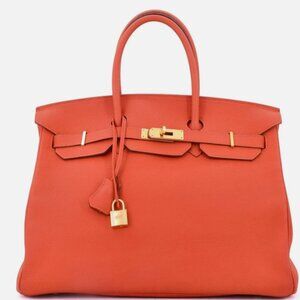 Hermes Birkin 35 Handbag Orange Poppy Togo with Gold Hardware